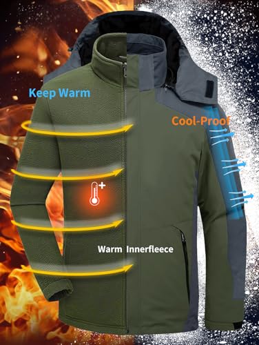 Image of Mens Winter Skiing Jacket 3 in 1 Waterproof Warm Snow Fleece Lining Coat Hooded Windproof Jacket S-6XL
