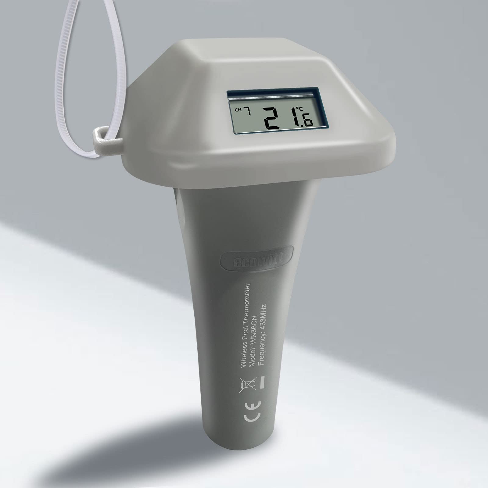 ECOWITT Termómetro inalámbrico para piscina WN0298, sensor de temperatura flotante fácil de leer para piscinas, agua de baño y jacuzzi, pantalla LCD interior, acoplamiento con 8 canales WN31/WN30