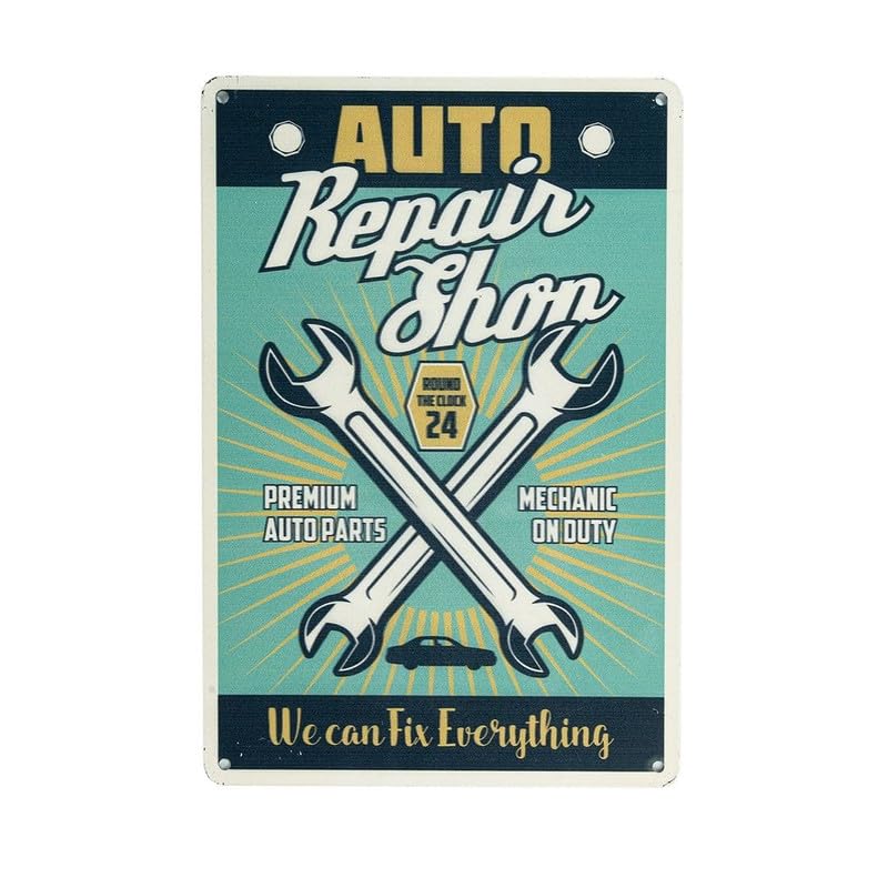 Image of Eazywagon Decorative Retro Metal Signs Wall Plate - 12x8 Inch (Auto Repair Shop) | Weatherproof Vintage Metal Sign Plate for Cafe, Home, Bar, Garage | Decorative Wall Hanging Sign Board