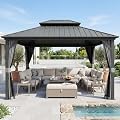 Domi 10x12FT Outdoor Gazebo, Patio Gazebo with Galvanized Steel, Hardtop Gazbo for Patio, Deck, Backyard, Curtain and Netting Included