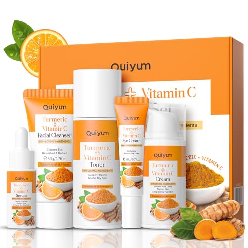Turmeric Skincare Kits – Beauty Gift Skin Care Set, All About Turmeric Facial Skin Care Sets & Kits – Cleanser, Serum,Cream,Toner,Eye Cream – Complete Facial Kit for Women/Girls (5-PCS, Turmeric)