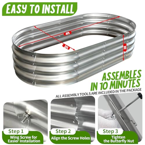 Galvanized Raised Garden Bed Kit, Planter Garden Boxes Outdoor, Oval Large Metal for Vegetables Fruits, Flowers Planter Boxes, Easy Assembly Garden Bed Kit (Silver, 4×2×1FT (2-Pack) - Image 3