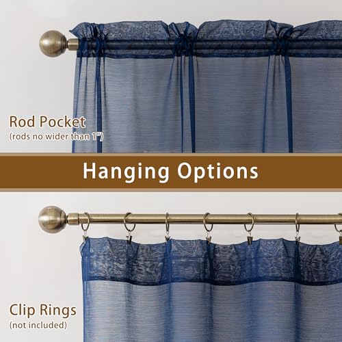 Image of Navy Blue Sheer Curtains 63 Inch Length, Privacy Semi Sheer Curtains for Living Room Bedroom, Light Filtering Rod Pocket Voile Window Drapes 2 Panels Set, Each 42 inch W x 63 inch L