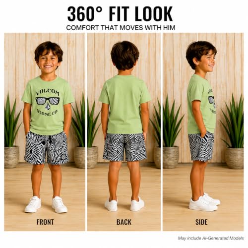Image of Volcom Baby Boys Swim Set - 2 Piece Short Sleeve Swim Shirt Graphic Tees & Board Shorts - Infant Toddler Little Boys Swimsuit