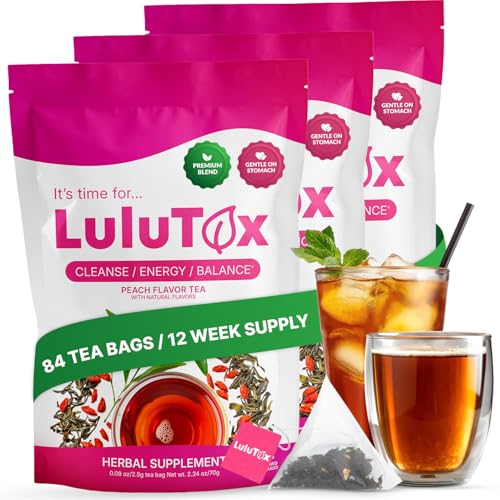 LULUTOX Herbal Wellness Tea - Dandelion Ginseng & Ginger with Matcha & Botanicals - Supports Your Wellness Routine - Vegan Natural Peach Flavor (3 Pack x 28 Servings)