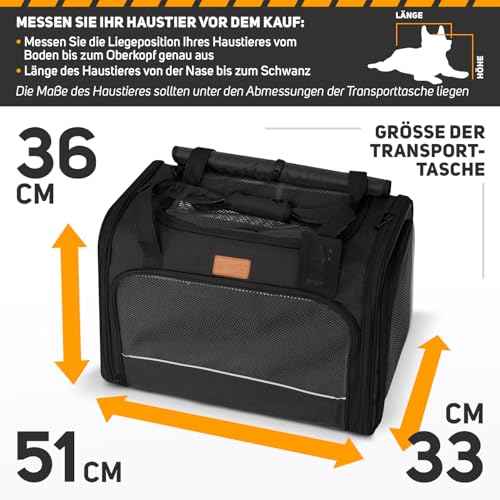 Transportbox Katze Hund Katzentransportbox Hundetasche Kleine Hunde Katzen Transportboxen Hundetragetasche Tragetasche Hund Katzentasche Katzenbox Transportbox Carrier (Schwarz 51 x 36 x 33 cm)