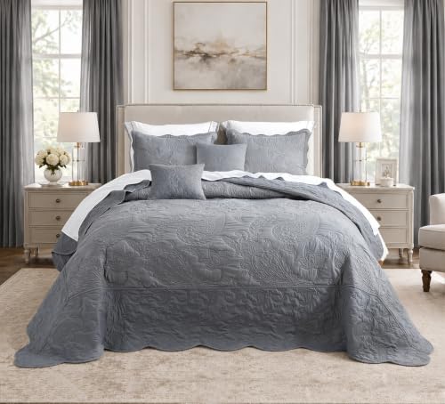 Image of HZ & HY Oversized Alaskan King Bedspreads 138x122, Paisley, Ultimate Gray