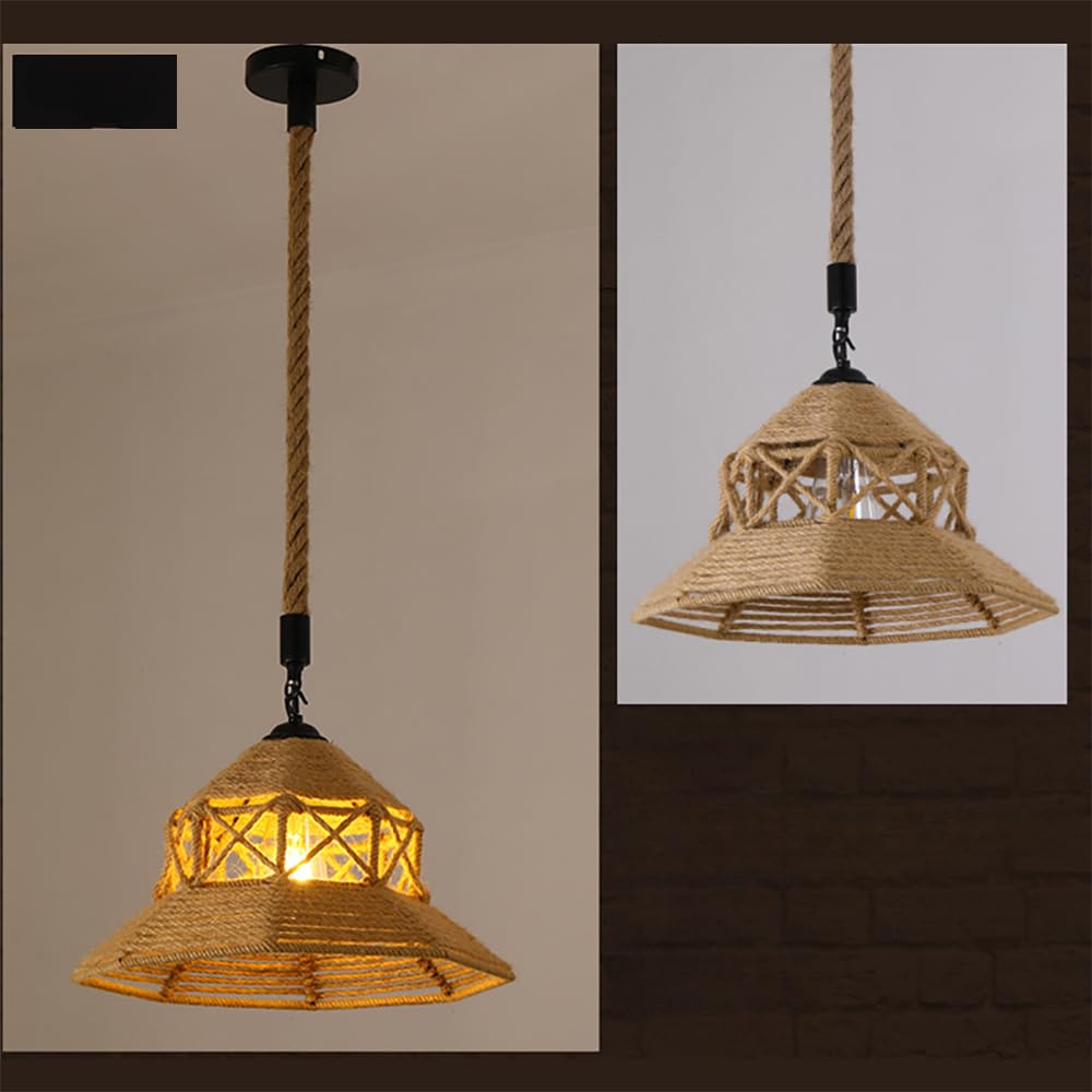HXYSXHJUO American Style Retrohemp Rope Chandelier Nostalgic Loft Industrial Internet Cafe Restaurant Hot Pot Shop Pendant Lamp (Style O 1pcs)