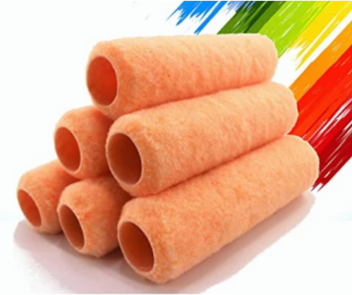 PANCLUB Paint Roller Covers 9 inch I 3/8" Nap 6 Pack I Orange Woven Dralon for Industrial use and Water Based Paints