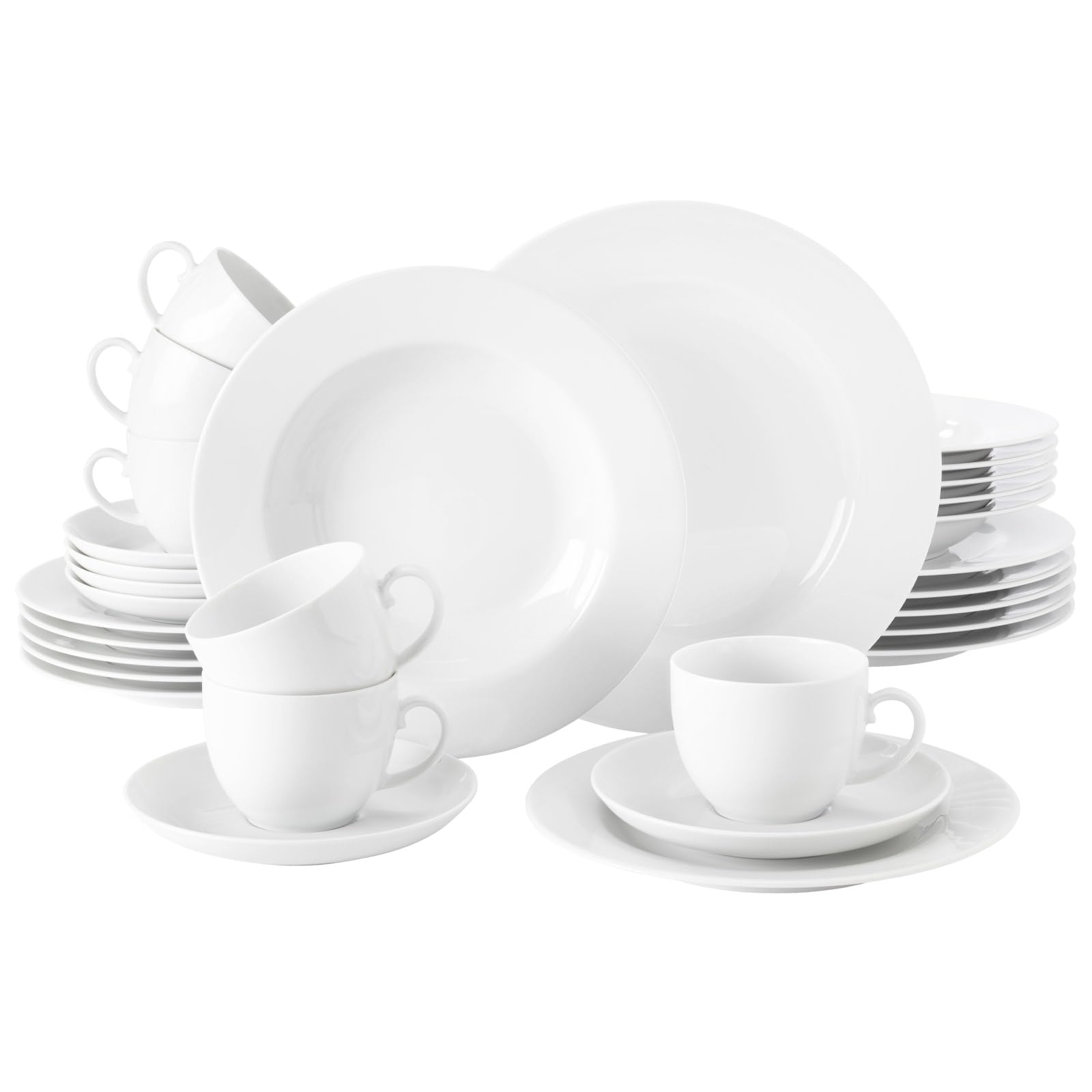 Seltmann Weiden Kombiservice 60-teilig weiß | Set für bis zu 12 Personen | Serie Rondo | beinhaltet je 12 Speiseteller, Suppenteller, Frühstücksteller, Kaffeeober- und Untertassen
