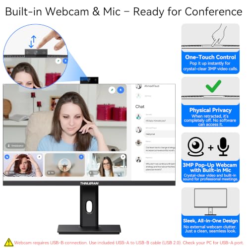 Image of 27 Inch 4K Monitor with Webcam - 160Hz UHD 3840x2160 IPS Vertical Gaming Monitor with Pop-Up 3MP Webcam, Speakers & Microphone, HDMI /DP /USB-C, VESA, for Gaming Design Home Office