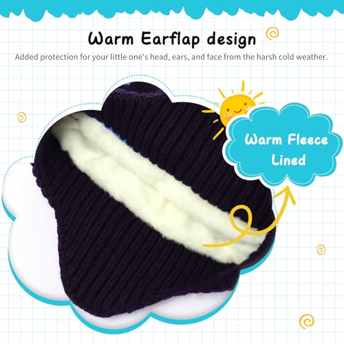 Toddler Winter Hat Boys Girls Beanie with Earflaps Fleece Lined Knit Kids Pom Pom Ski Cap for Ages 2-104