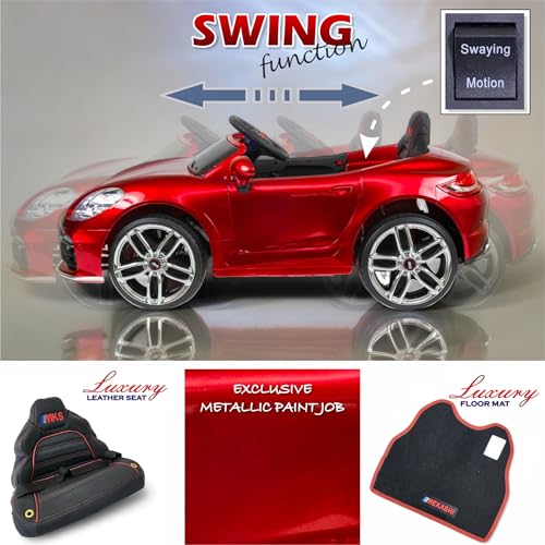 Image of MEKASHI Electric Ride-On Car for Kids 1-7 Years, 12V Battery, Remote Control, 5 Speed, LED Lights, Bluetooth, Metallic Red