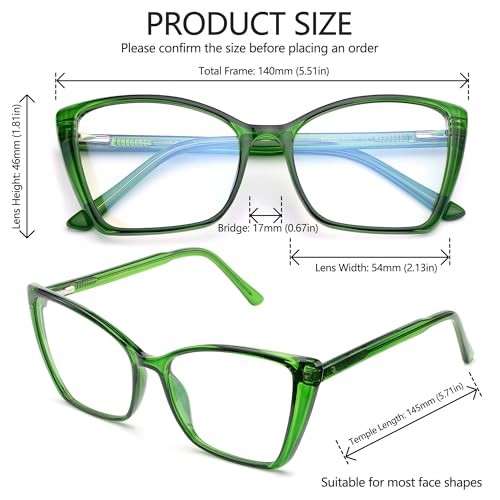 Image of Blue Light Blocking Glasses for Women, Oversized Trendy Cat Eye Computer Gaming Glasses Anti Glare & UV Glare RF6204 (Basil Green Cateye Frame)