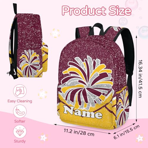 Custom Cheer Cheerleader Backpack 16.3 Inch Maroon Yellow Personalized Name Lightweight Travel Causual Daypack for Cheerleading Team Gifts3