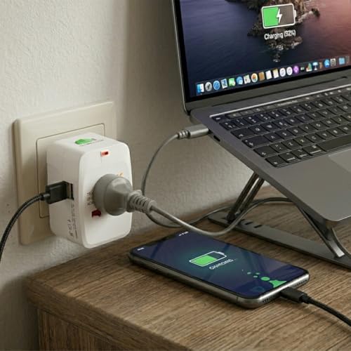 Image of fizzytech Universal Travel Adapter with Dual USB Ports, All-in-One International Power Plug for UK, US, EU, AU, Worldwide Charger for 150+ Countries, Fast Charging Multi Plug (White)