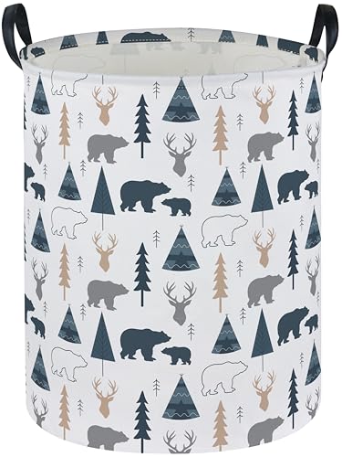 Image of ESSME Kids Laundry Basket,Bear Hamper Collapsible Canvas Waterproof Storage Bin forBoys, Woodland Hamper,Gift Baskets(Bear)