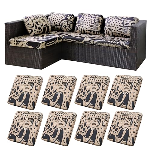 Image of BIETYONE 8Pcs Stretch Patio Cushion Covers,for Outdoor Couch Cushion Covers Replacement,Outdoor Sofa Covers Patio Slipcovers Couch Cover,Washable Furniture Cover (Pigeon2, Cover Only)