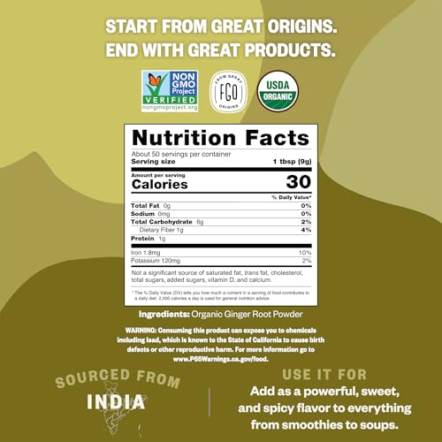 FGO Organic Ginger Powder, Imported from India, 16oz, Packaging May Vary (Pack of 1) - Image 3