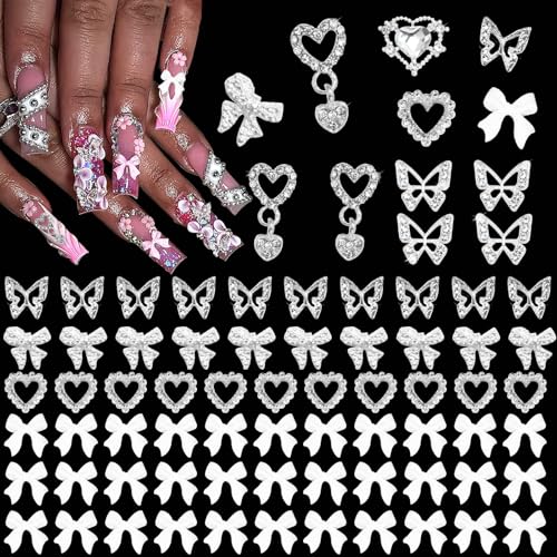 50% Off 120PCS Silver Nail Charms with 7 Shapes for Nail Art
