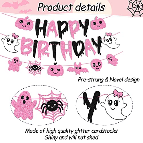 Pink Black Halloween Birthday Banner Halloween Ghost Bat Happy Boo Day Little Boo Themed For Girl Halloween Happy Birthday Party Supplies Glitter Halloween Decoration #TOP1