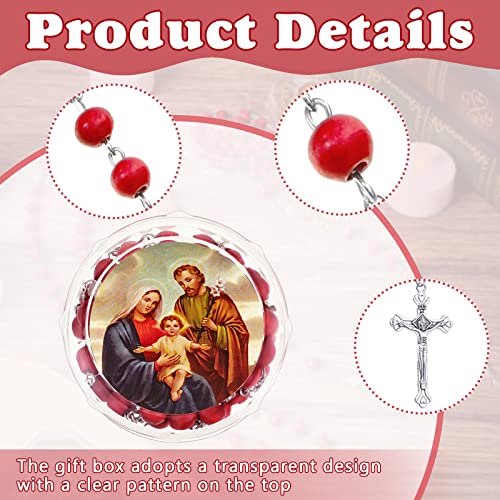 24 Pcs Rose Scented Catholic Rosaries Necklaces Wooden Beads Rosary Necklace Religious Rosary Jesus Cross Catholic Gifts Holy Rosaries in Bulk with Gift Boxes for Prayer Men Women3
