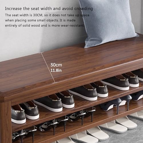 Petit meuble à chaussures réglable bois massif : banc de rangement entrée - 5