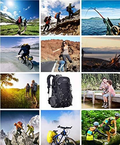 A AM SeaBlue Hiking Backpack 40L Trekking Rucksack For Mens Women Mountaineering Travel Outdoor Waterproof Large Capacity USB Laptop Bag For Climbing Camping Hunting Skiing with Rain Cover