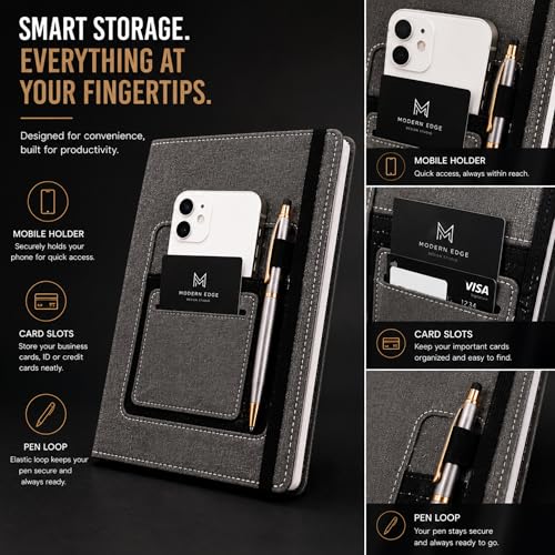 Image of Leather Hard Bound Notebook A5 Journal Diary For Office Use With Mobile & Card Holder Or Pen Loop Dairy For Personal |Ruled Pages With Strap Bookmark Journal Notebook (B92) 200 Pages
