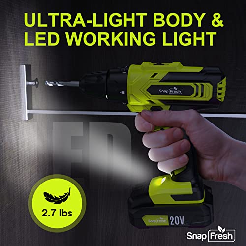 Cordless Drill - Snapfresh 20V Cordless Drill With Battery And Charger, Power Drill Set With 2 Variable Speed, 21+1 Torque Setting, Lightweight, Led, 43Pcs Drill Bits, Impact Drill Set For Home, Diy #TOP5
