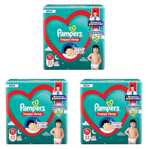 Image of Pampers Happy Sleep Pant Style Baby Diapers, X-Large (XL), 34 Count, 1 Pampers : 1 Night Sleep, with Anti Rash Shield, 12-17 Kg Diapers (Pack of 3)