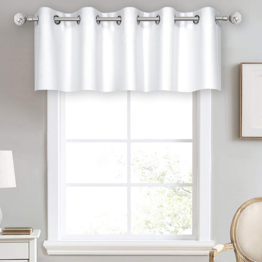 DECOVSUN Cantonnière à œillets pour fenêtre 178 x 45,7 cm - Blanc uni - Rideau occultant pour Cuisine, Salon, cantonnière Courte Droite pour Chambre à Coucher, Chambre d'enfant