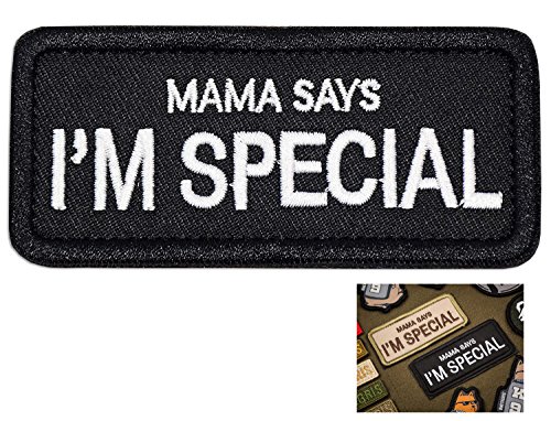 Ehope Mama Says I'm Special Patch Tactical Military Patches Funny Embroidered Fastener Hook and Loop Patches 3.54" x 1.57" (I'm Special-Black+White)