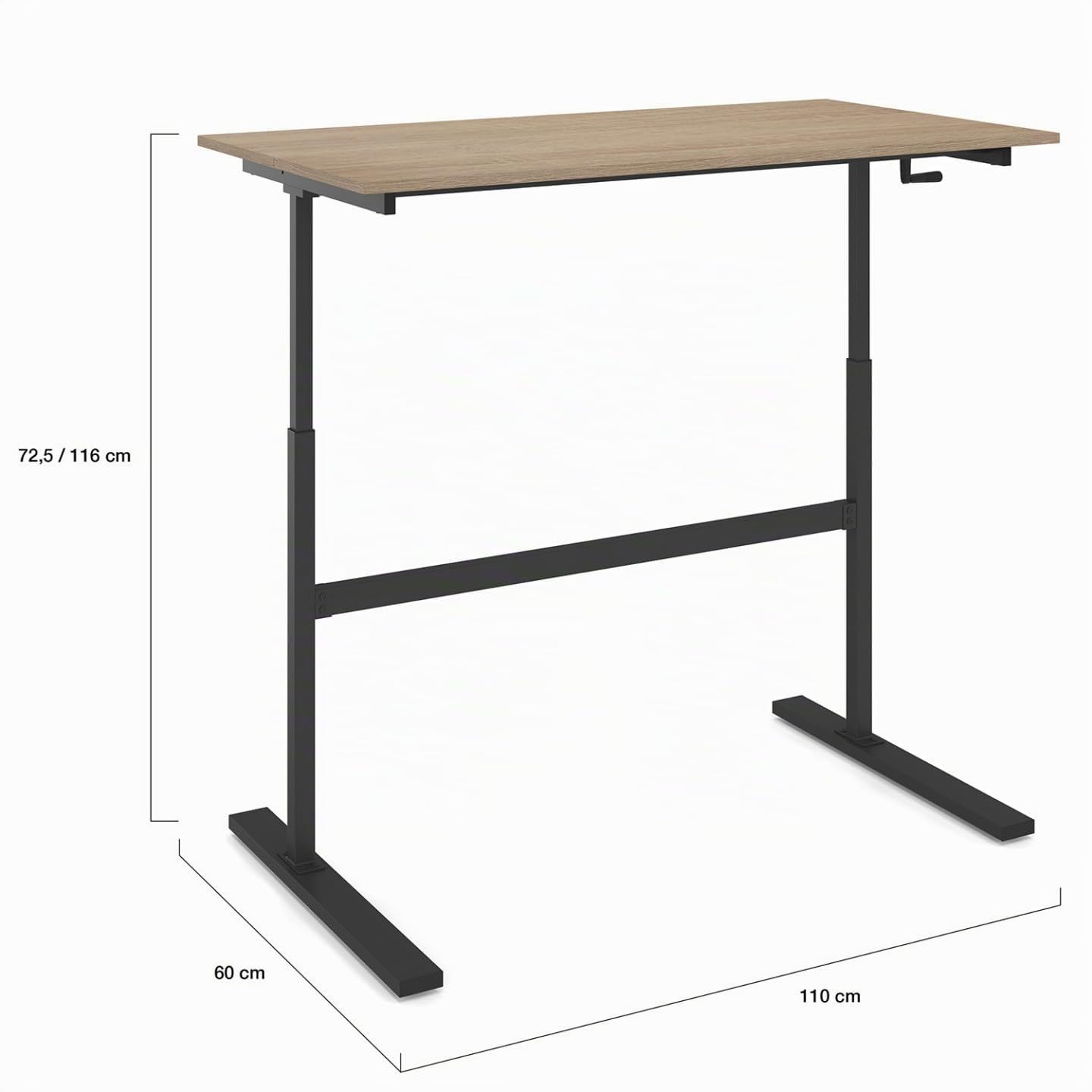 IDMarket - Bureau Droit Jeanne Assis Debout à manivelle Hauteur réglable 70-120 cm Bois façon hêtre et Noir