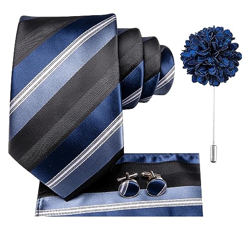 Image of Hi-Tie Men's Silk Ties Formal Woven Classic Necktie Pocket Square Cufflinks Lapel Pin Set Wedding Business