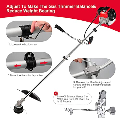58Cc Gas String Trimmer 2-Cycle Gas Brush Cutter Straight Shaft 4 In 1 Cordless Grass Edger Weed Wacker Gasoline Powered Weed Eater With 4 Detachable Heads For Lawn And Garden Care-Red #TOP5