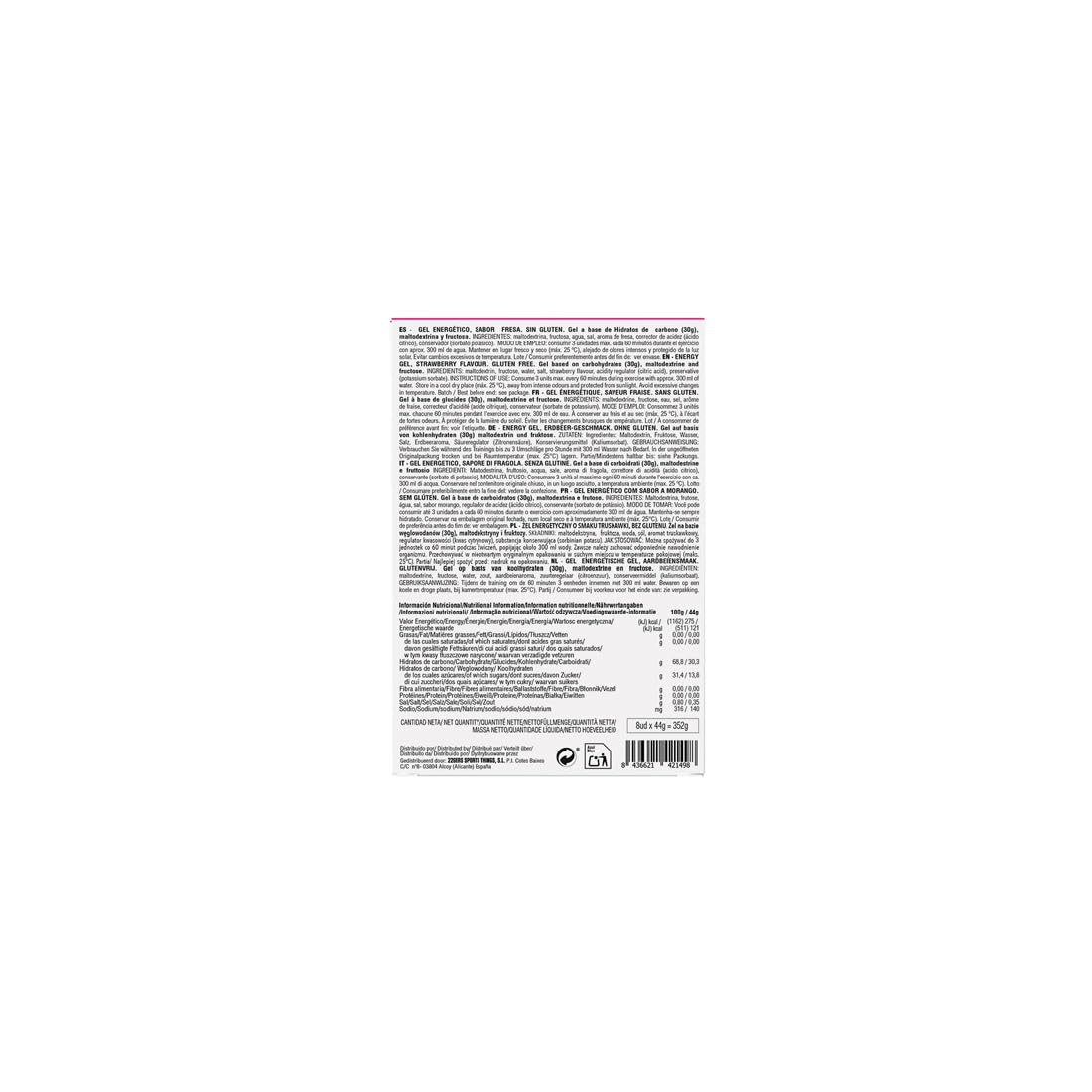 226ERS - High Fructose XS, Gel Energético para Deportistas, con Maltodextrina y Fructosa, Vegano y Sin Gluten, Aporte Hidratos de Carbono, Sabor Fresa, 8 Geles x 44 g