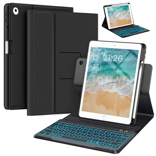 iPad 9.7 inch 5th 6th Generation Case with Keyboard,360° Rotatable iPad Air 2 Keyboard Case with Pencil Holder(2018/2017/2014),7