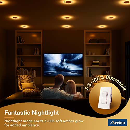 Amico 12 Pack 6 Inch 5Cct Led Recessed Ceiling Light With Night Light, 2700K/3000K/4000K/5000K/6500K Selectable Recessed Lighting, 12W=110W, 1000Lm, Dimmable Canless Wafer Downlight - Etl & Fcc #TOP5