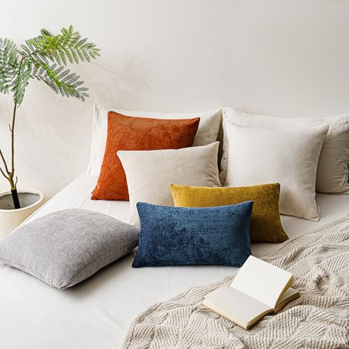 Image of a moment Pack of 2 Decorative Chenille Throw Pillow Covers with Twill Cushion Covers for Sofa Living Room Couch Bed 22x22 Inch Blue