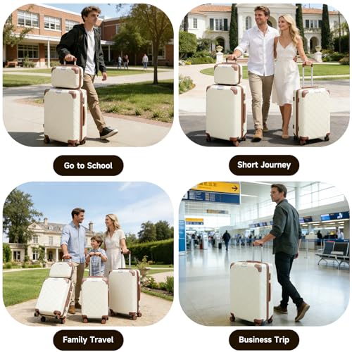 Image of 4 Piece Hardshell Luggage Set for Weekend Getaways & Family Travel ABS+PC Lightweight Hardside Durable Travel luggage sets Suitcases with Spinner Wheels YKK Zipper TSA Lock (14 /20 /24 /28 White)