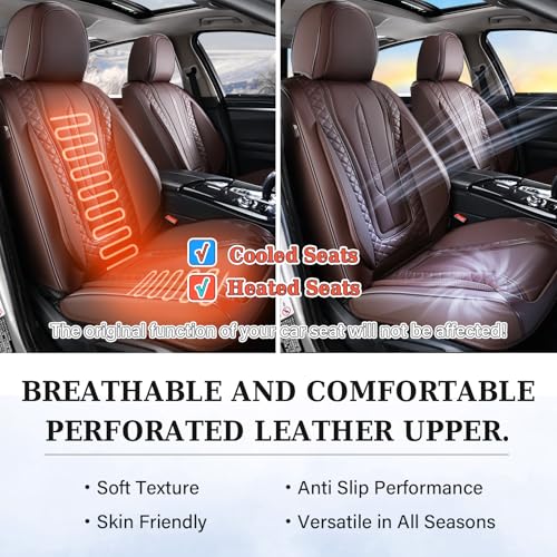 Image of Coverado Car Seat Covers for Front Seat, Leather Seat Covers for Cars, Front Seat Covers, Waterproof Car Seat Protectors Car Seat Cushions Universal for Most Vehicles, Coffee