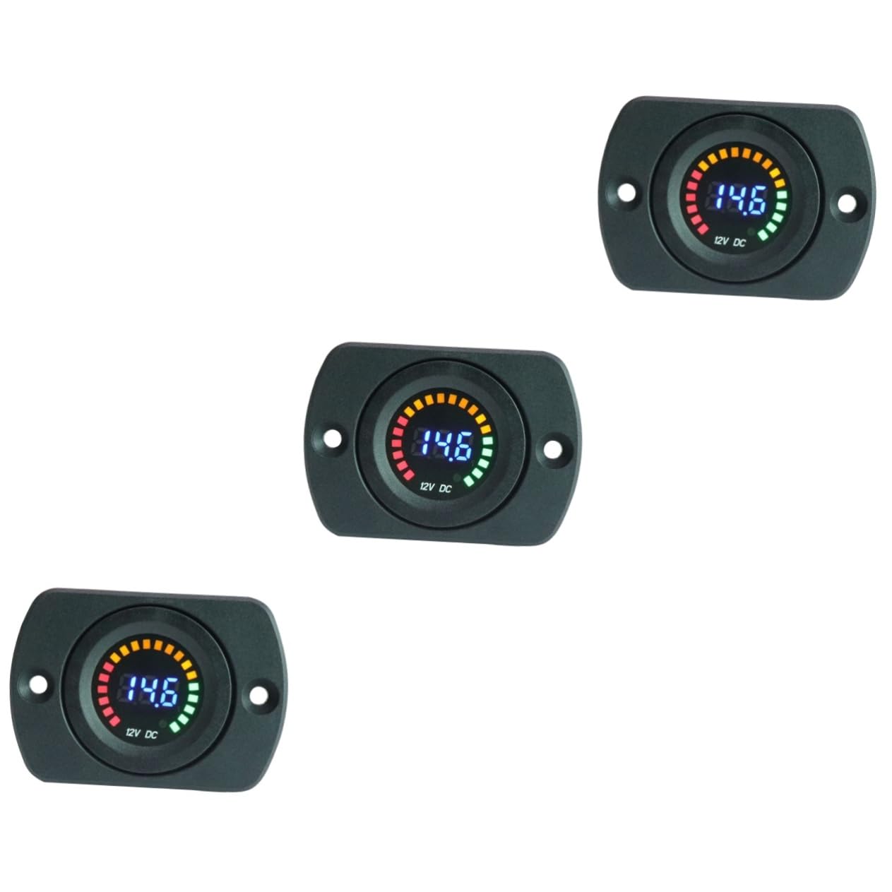Mobestech 3piezas Voltímetro Digital De Pantalla Color Para Coche y Moto Medidor De Voltaje y Capacidad De Batería Instalación Fácil Compatible Diseño Compacto y Led