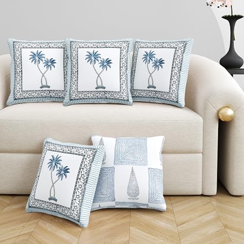 Image of BLOCKS OF INDIA Hand Block Printed Cotton Cushion Cover (16 x 16 inches) (Cushion 11)