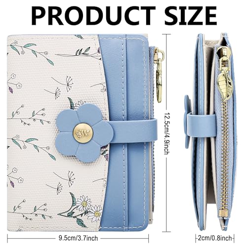 Image of Farcauo Small Floral Womens Wallet Cute Wallets for Women Thin Blue Women's Wallet Kawaii Flower Card Wallets for Women Ladies