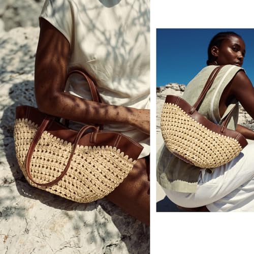 Bolso Tote de Paja para Mujer con Asa Doble miniatura 6