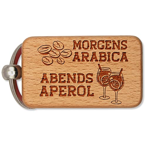 dekolaser24 - Porte-clés drôle café, cocktail, souhaits d'anniversaire, idée cadeau pour hommes et femmes, cadeau d'anniversaire ou de Noël (matin Arabica soir Aperol), beige, M