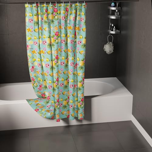 Image of Encasa XO Bathroom Shower Curtain 8 Feet with 10 Hooks | (56x96 in) Quick Dry Heavy Printed Polyester Fabric Bathroom Curtains Waterproof | Machine Washable, Mould & Mildew Resistant - Pineapple