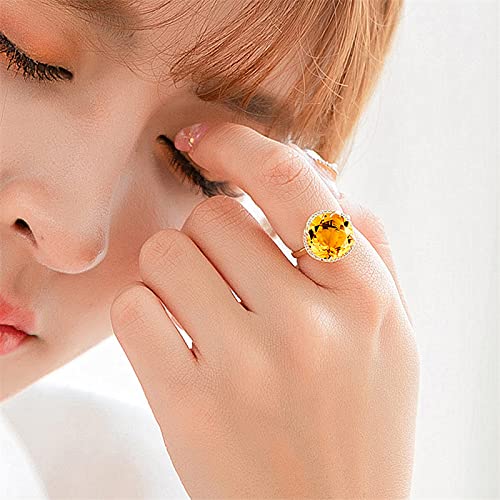 Fashion Citrine Gold Plated Gemstone Ring Yellow Diamond Ring Open Ring 925 Sterling Silver Plate Princess Cut Cubic Zirconia Citrine Ring Wedding Ring CZC274 (Adjustable opening)3