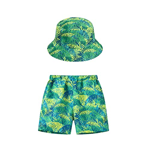 Swim Trunks 2 Set for Toddler Boys Quick Dry Lightweight Beach Shorts Boys Elastic Waist Shorts Swimsuit with Sunhat